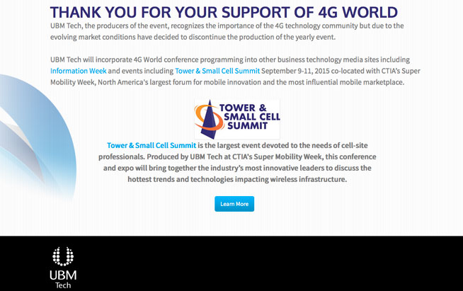 UBM cancels US trade show 4G World