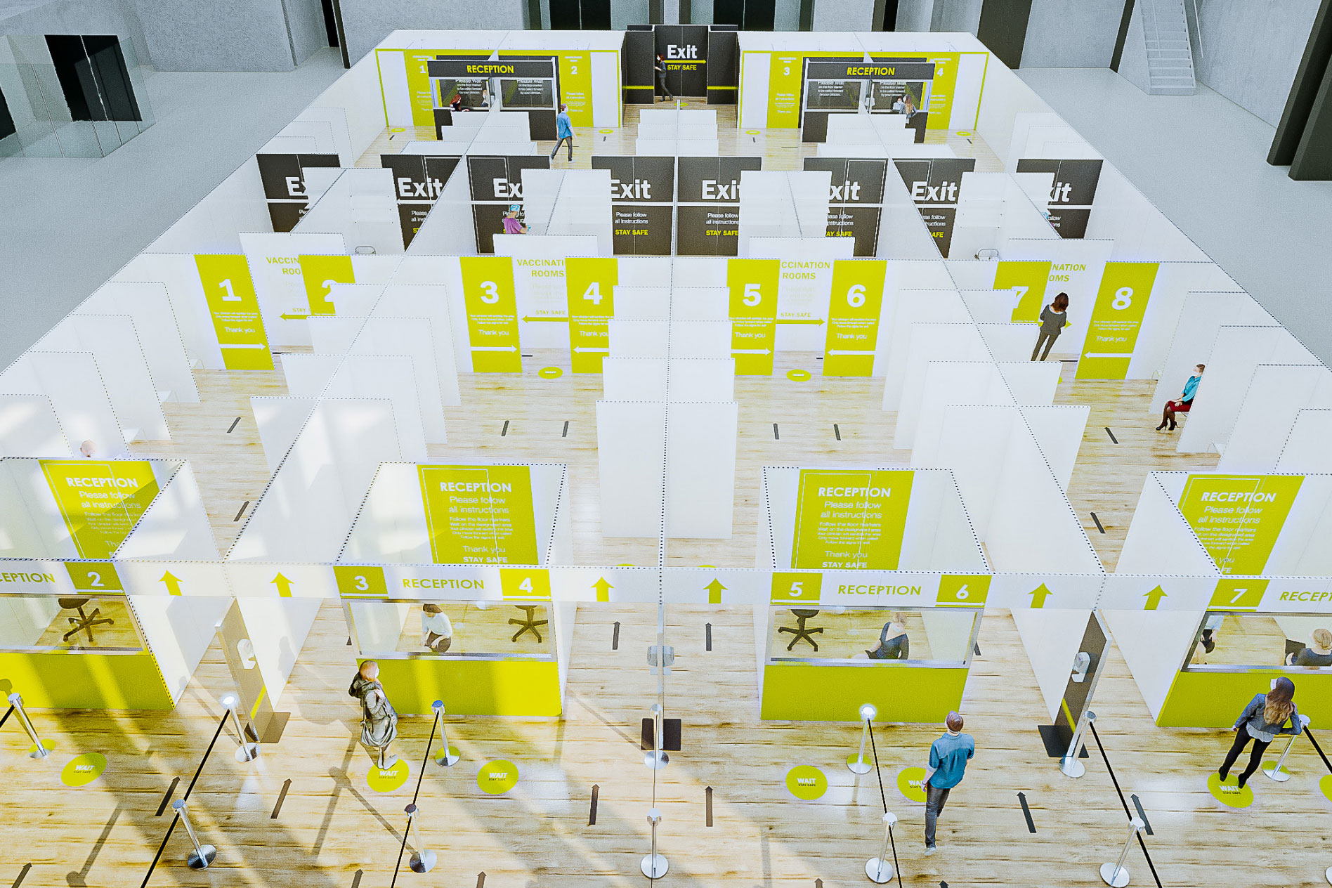 Exhibition stand supplier beMatrix providing modular Covid vaccination centres