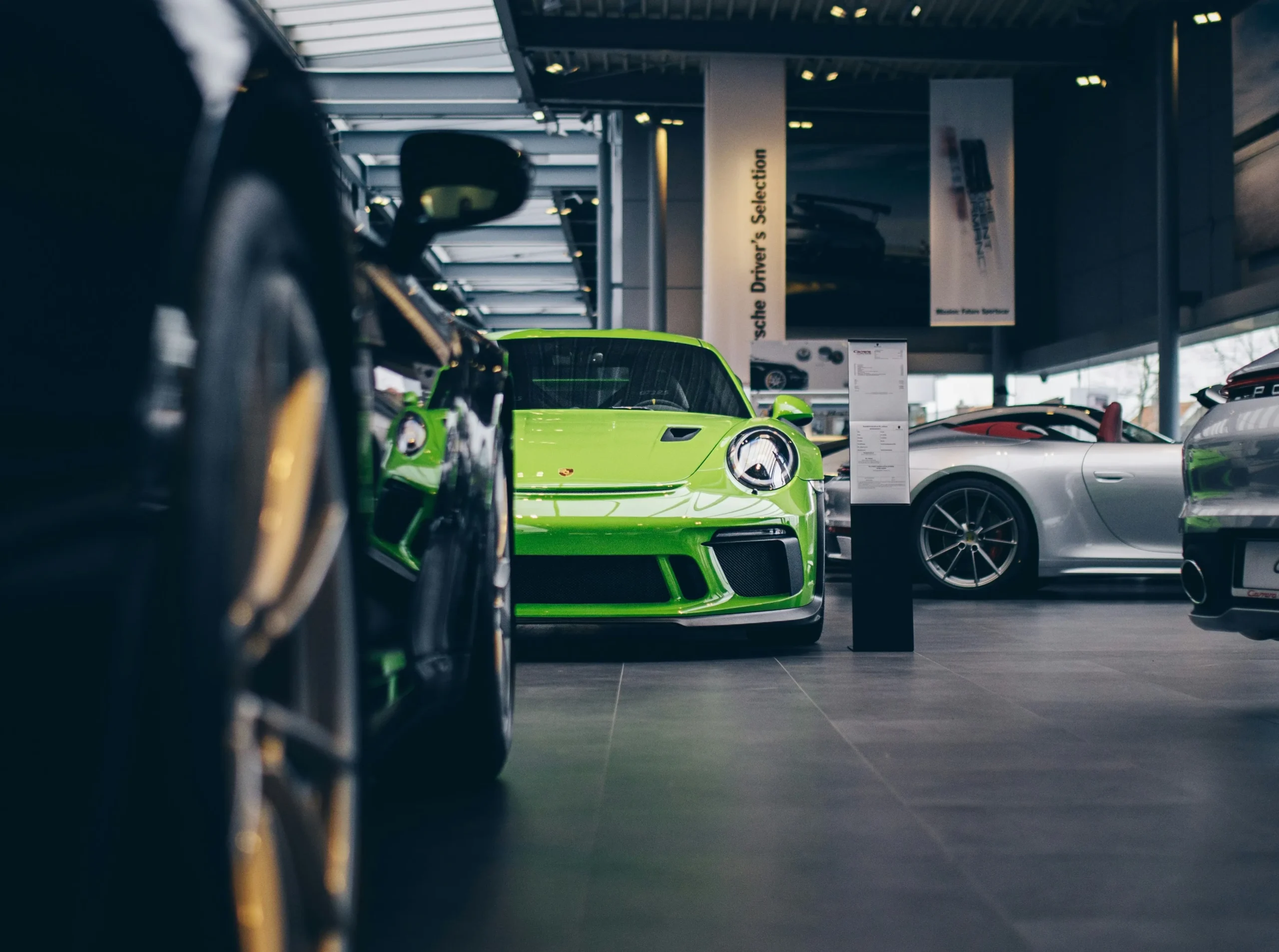 Luxury cars in garage