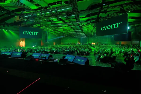 Cvent keynote audience with new rebrand and logo at Cvent CONNECT in Nashville