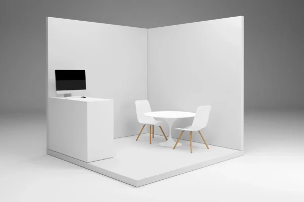 3D mockup of exhibition booth furniture